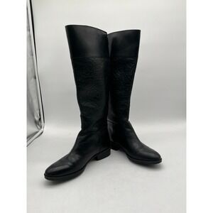 Karl Lagerfeld Paris Women Black Lether Embossed Roses Tall boots Size 7